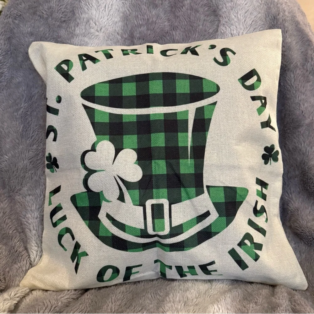 St. Patrick's Day Green Plaid Pillow Cover